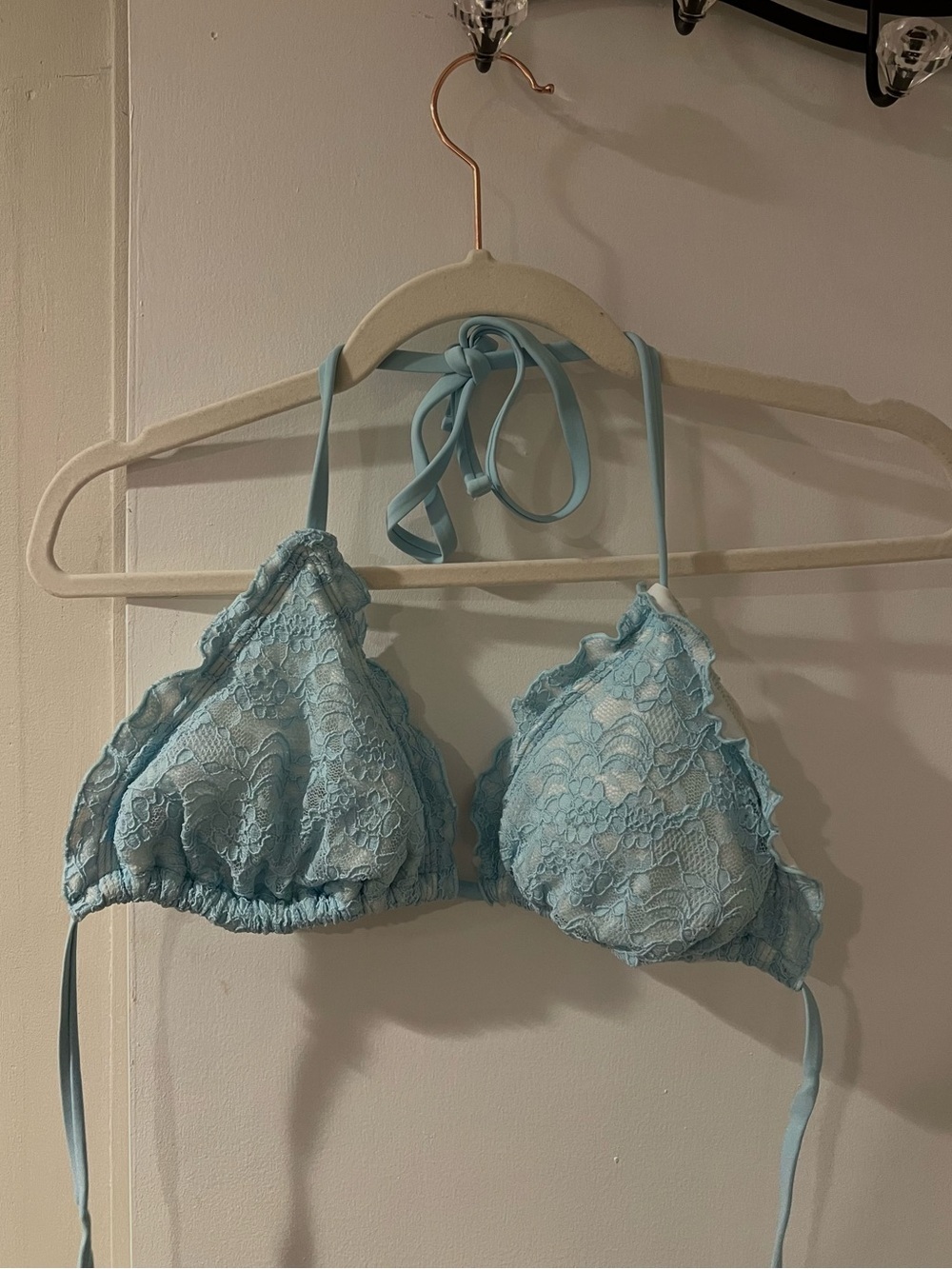 Light Blue Lace Triangle Bikini Top